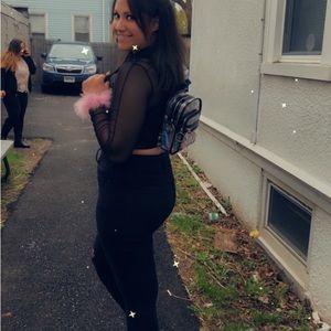 LN Dollskill PosterGrl sheer black and pink feather longsleeve